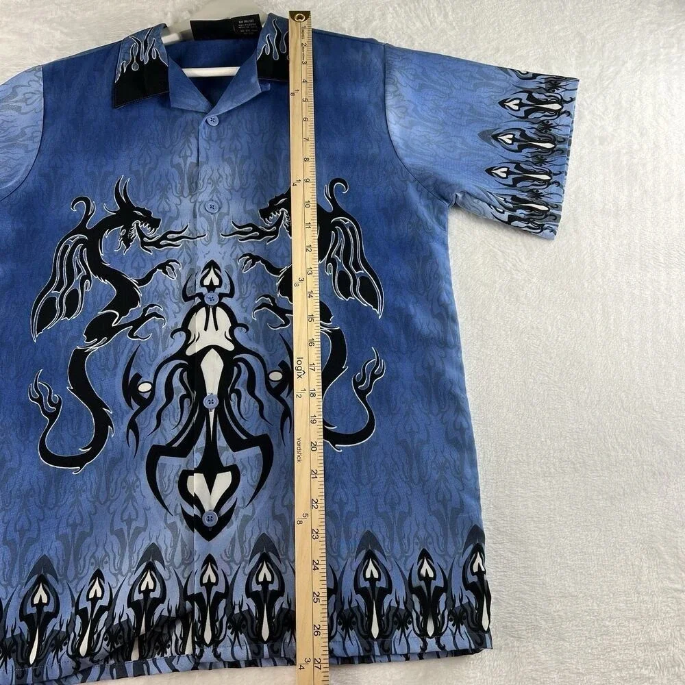 Y2K No Boundaries Boys XL Mens XS Dragon Button‎ Shirt All Over Print Streetwear